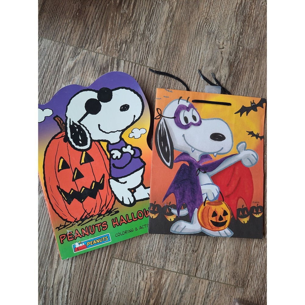Vintage Peanuts Snoopy Halloween Coloring Activity Book and Vampire Gift Bag Set